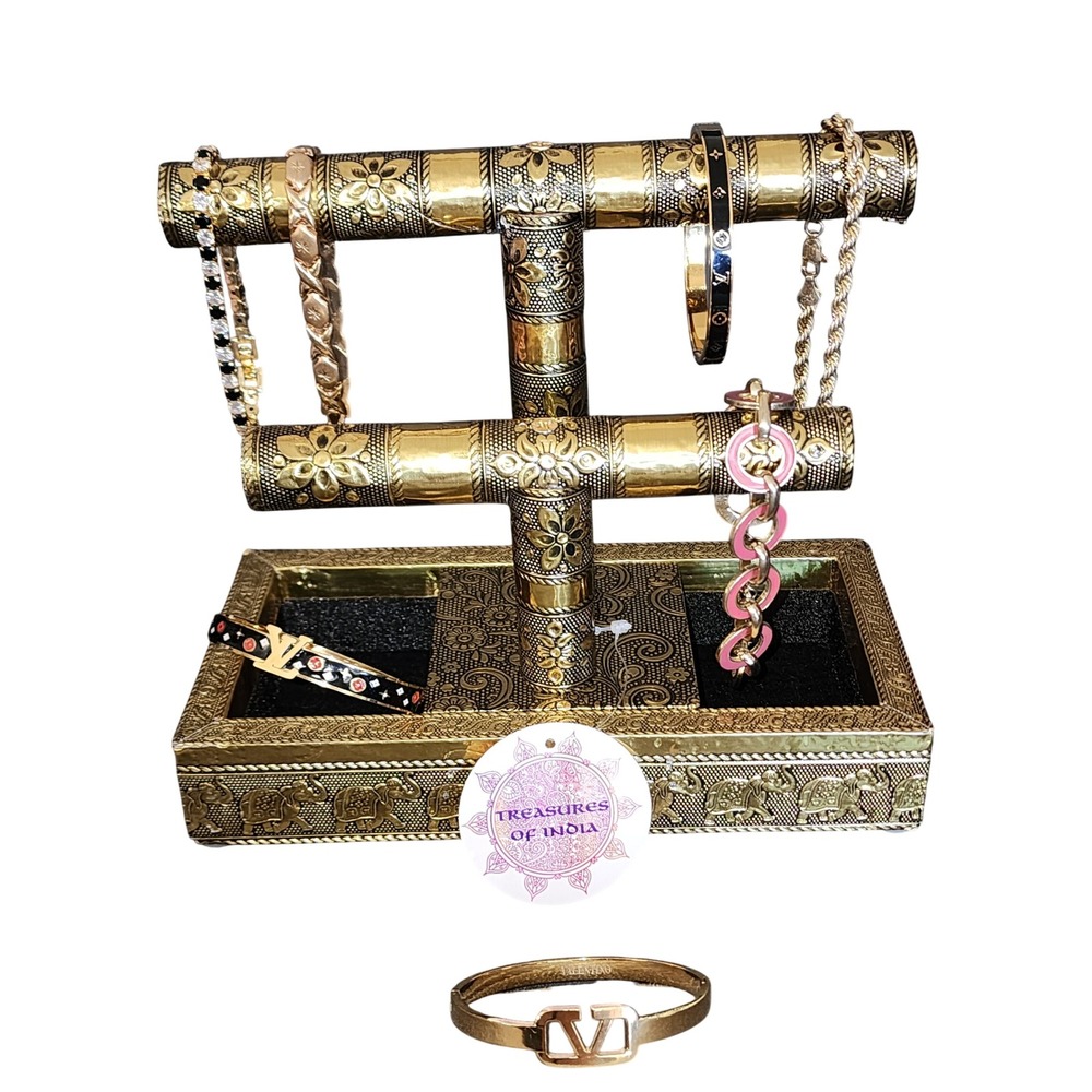 Treasures of India Gold Embossed 2-Tier T-Bar Jewelry Display Stand Organizer